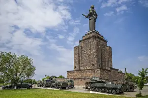 Soviet Era Prints: Armenia, Yerevan, Soviet-era Mother Armenia statue and tanks