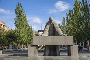 Stairwell Prints: Armenia, Yerevan, Statue at bottom of Cascade, A huge white stairwell built into