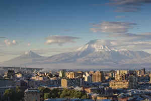 Images Dated 11th December 2013: Armenia, Yerevan, View of Yerevan and Mount Ararat from Cascade