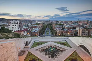 Armenia, Yerevan, View of Yerevan and Mount Ararat from Cascade