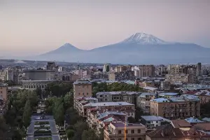 Armenia, Yerevan, View of Yerevan and Mount Ararat from Cascade