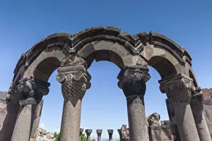 7th Century Prints: Armenia, Zvarnots, Zvarnots Cathedral, ruins of 7th century cathedral, columns