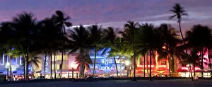 Images Dated 8th December 2010: Art deco area with hotels at dusk, Miami Beach, Miami, Florida, USA