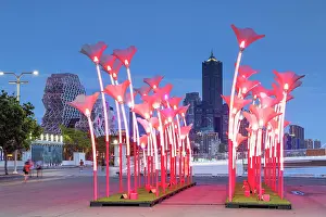 Taiwan Prints: Art installation of Pier 2 Art Centre and Kaohsiung Music Centre at dusk
