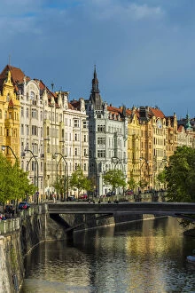 Images Dated 11th May 2017: Art nouveau buildings along Vltava River, Prague, Bohemia, Czech Republic