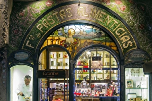 Art nouveau decoration at Antigua Casa Figueras, home of Escriba chocolate shop, Rambla street