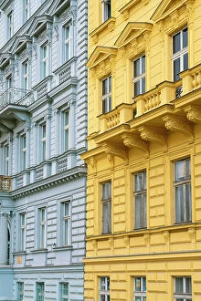 Images Dated 23rd May 2023: Detail of art nouveau houses near Vltava River, Smichov, Prague, Bohemia, Czech Republic