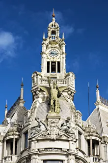 Iberian Prints: Art nouveau style building in Liberdade Square, Porto, Portugal