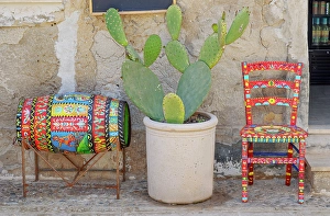 Noto Valley Prints: Artwork and decorations on display, Marzameni, Noto Valley, Sicily, Italy