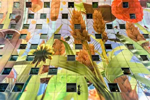 Horseshoe Prints: Artwork in Market Hall, Markthal, Binnenrotte square in Rotterdam, Netherlands