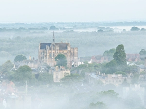 West Sussex Prints: Arundel Castle on a beautiful misty morning, West Sussex, England. Summer (July) 2024