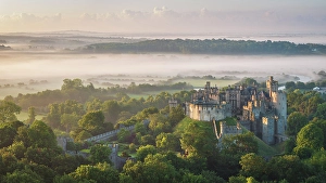 July Prints: Arundel Castle on a beautiful misty morning, West Sussex, England. Summer (July) 2024