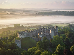 West Sussex Prints: Arundel Castle on a beautiful misty morning, West Sussex, England. Summer (July) 2024