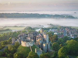 West Sussex Prints: Arundel Castle on a beautiful misty morning, West Sussex, England. Summer (July) 2024