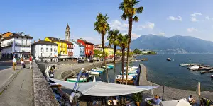 Ferry Prints: Asconas picturesque Lakeside Promenade and Boat Harbour, Ascona, Lake Maggiore