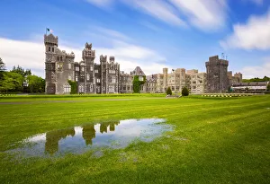 Ashford Castle and its gardens, Leaf Island, Cong, Galway, Ireland, Northern Europe