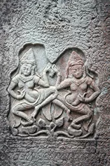 Asia, Cambodia, Siem Reap, Angkor, Angkor wat, temple carving of dancing asparas