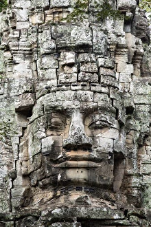 Asia, Cambodia, Siem Reap, Angkor Thom; Buddha face on the west gate