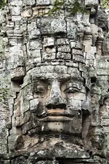 Cambodia Prints: Asia, Cambodia, Siem Reap, Angkor Thom; Buddha face on the west gate