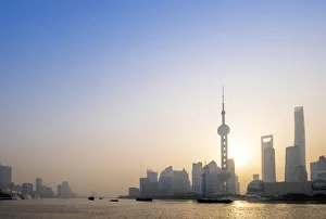 Asia, China, Shanghai municipality, Shanghai city, sunrise shot showing the skyline of