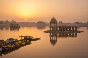 India Prints: Asia, India, Rajasthan, Jaisalmer, Gadisar lake at dawn