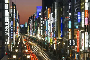 Images Dated 11th February 2007: Asia, Japan, Honshu, Tokyo, Central Tokyo, Ginza, Chuo-dori, elevated view at dusk