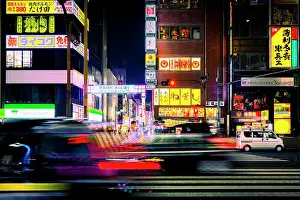 Crowd Prints: Asia, Japan, Tokyo, Shinjuku, Kabukicho neon signs and crowd