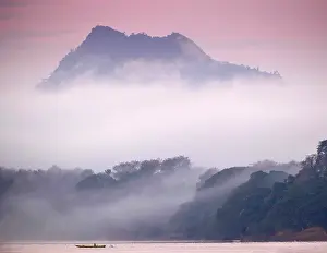 Laotian Prints: Asia, Laos, Mekong Valley, Mekong River in Northern Laos; riverscape at dawn