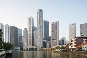 Boat Quay Prints: Asia, Singapore, Boat Quay and Singapore River with Riverside Pubs and Restaurants and City Business Area Buildings