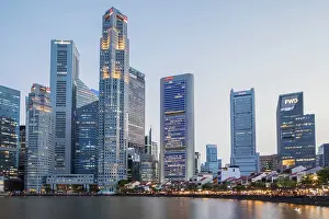 Boat Quay Prints: Asia, Singapore, Boat Quay and Singapore River with Riverside Pubs and Restaurants