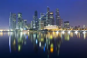 Asia, Singapore, Singapore Skyline and Financial district at dawn