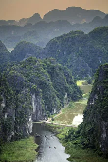 Asia, South East Asia, Vietnam, Ninh Binh, Tam Coc, elevated view of the karst limestone