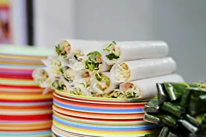 Asia, South East Asia, Vietnam, Hanoi, street food, spring rolls, ready to cook
