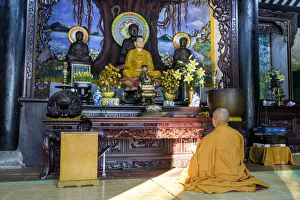 Asia, South East Asia, Vietnam; Hoi An, Cham Island, a Buddhist monk meditating in