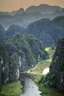 Images Dated 23rd October 2017: Asia, South East Asia, Vietnam, Ninh Binh, Tam Coc, elevated view of the karst limestone