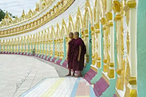 Images Dated 28th April 2015: Asia, Southeast Asia, Myanmar, Sagaing, Sagaing hill, young monks outside the U Min
