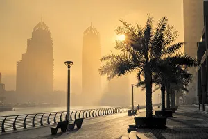 Asia, United Arab Emirates, Dubai, the Dubai Marina walk area at dawn