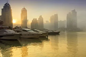 Asia, United Arab Emirates, Dubai, the Dubai Marina walk area at dawn