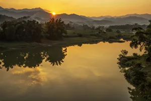 Digitally Manipulated Prints: Asia, Vietnam, Northern, Lang Song Province, Ky Cung river at sunset (DM)