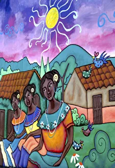 Ataco, El Salvador, Wall Mural, Traditional Village Scene, Famous For Its Wall Murals