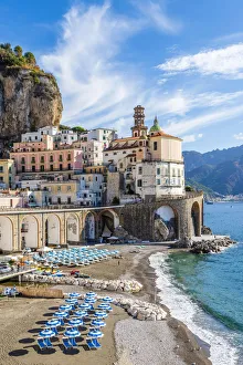 Atrani. Amalfi coast, Salerno, Campania, Italy. View of Atrani village and beach