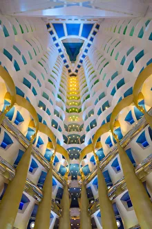 Atrium inside the Burj Al Arab hotel, Jumeirah, Dubai, United Arab Emirates