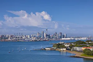 Two People Prints: Auckland City and Harbour from Devonport, Auckland, New Zealand, Pacific Ocean