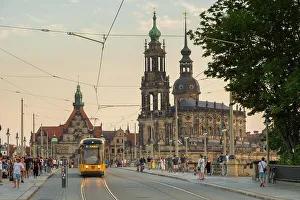 Saxony Prints: Augustus Bridge & Residenzschloss (Dresden Castle), Dresden, Saxony, Germany