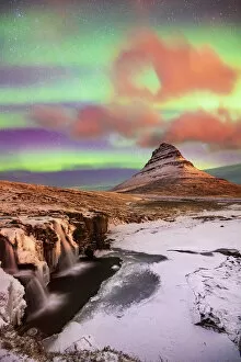 Images Dated 25th March 2020: Aurora Borealis over Kirkjufell Waterfall, Snaefellsnes National Park