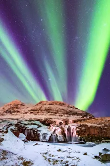 Aurora Prints: Aurora Borealis over Kirkjufell Waterfall, Snaefellsnes National Park