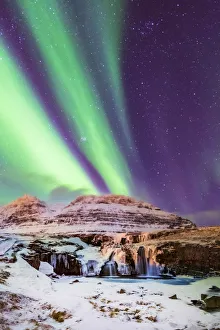 Aurora Prints: Aurora Borealis over Kirkjufell Waterfall, Snaefellsnes National Park