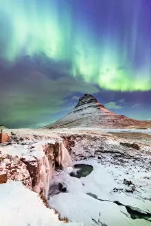 Images Dated 25th March 2020: Aurora Borealis over Kirkjufell Waterfall, Snaefellsnes National Park