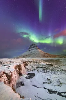 Aurora Prints: Aurora Borealis over Kirkjufell Waterfall, Snaefellsnes National Park