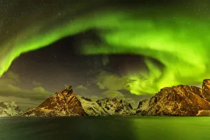 Sakrisoy Prints: Aurora over Mountains, Lofoten Islands, Norway